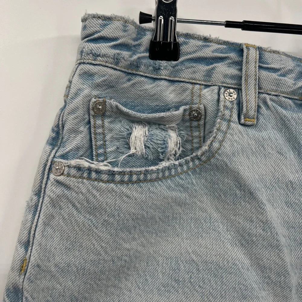 Free People We The Free Distressed Denim Shorts Light Wash Blue 27 Button Fly‎